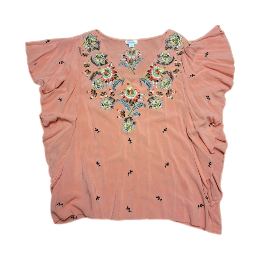 Sundance Magdalena Flutter Sleeve Embroidered Blouse, Large